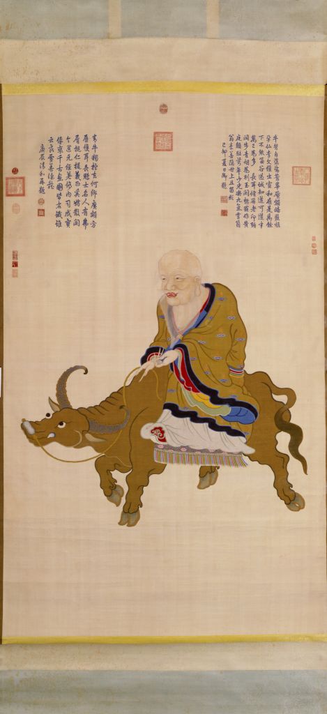 图片[1]-Silk tapestry, green ox, Laozi picture axis-China Archive